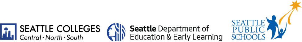 Promise Partner Logos. Seattle Colleges DEEL, Seattle Schools