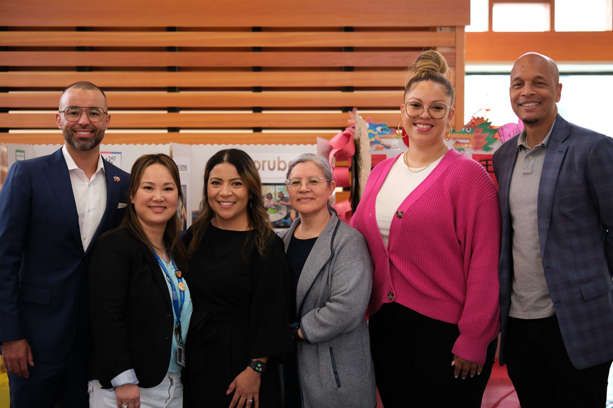 From L-to-R: Daniel Perez, Program Manager, DEEL QPPD; Susan Lee, Early Learning Center Director of Operations, ReWA; Karina Rojas Rodriguez, Center Director, SouthWest Early Learning Bilingual Preschool; Dr. Luz Casio, Director of Refugee and Immigrant Family Center Bilingual Preschool; Isolina Campbell-Cronin, Education Director, Center for Linguistic and Cultural Democracy; Dr. Dwane Chappelle, Director of DEEL. 