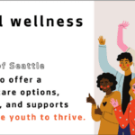 Banner stating "Youth mental wellness matters" with a graphic image of diverse youth on the right, and a QR code on the left that directs to www.seattle.gov/youthmentalhealth